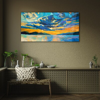 Tableau sur verre Coucher de soleil sur un lac calme