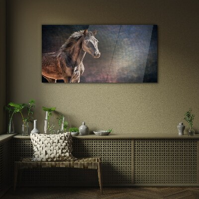 Tableau sur verre Portrait d'un cheval sur un fond abstrait