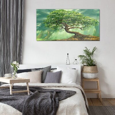 Tableau imprimé sur verre Un coin vert avec un arbre magique