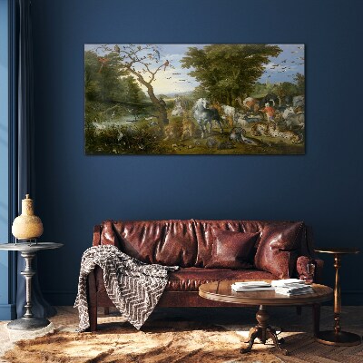 Tableau verre imprimé Paysage paradisiaque avec faune et flore