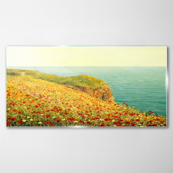 Tableau photo sur verre Colline fleurie au bord de la mer