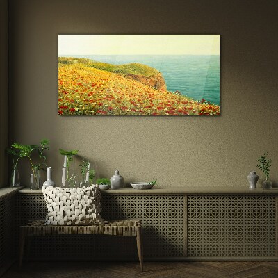 Tableau photo sur verre Colline fleurie au bord de la mer