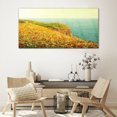 Tableau photo sur verre Colline fleurie au bord de la mer