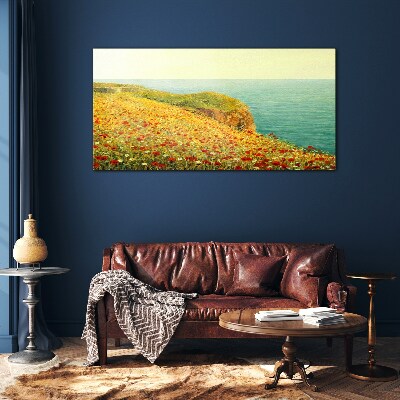 Tableau photo sur verre Colline fleurie au bord de la mer