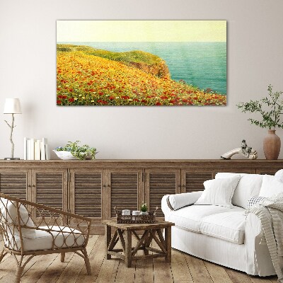 Tableau photo sur verre Colline fleurie au bord de la mer