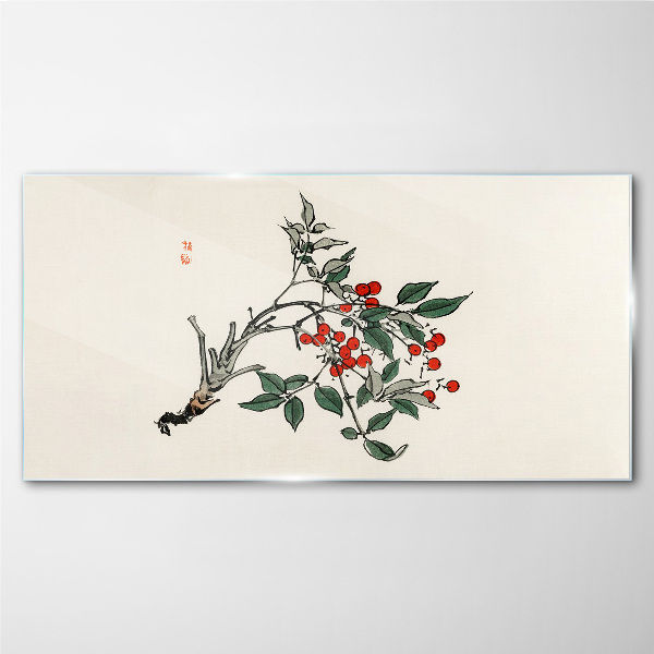 Tableau sur verre Fruit rouge sur une branche