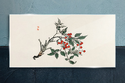 Tableau sur verre Fruit rouge sur une branche