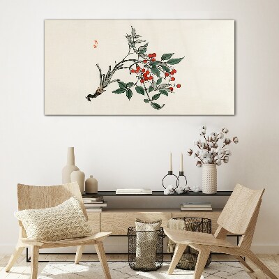 Tableau sur verre Fruit rouge sur une branche