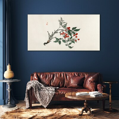 Tableau sur verre Fruit rouge sur une branche