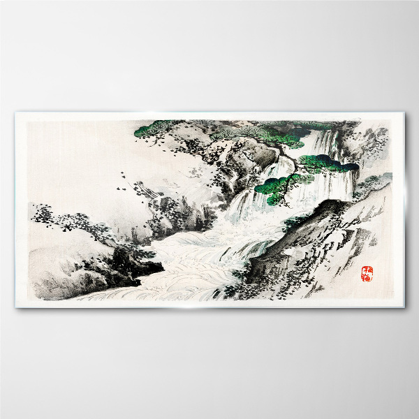 Tableau verre imprimé Cascade dans un paysage de montagne