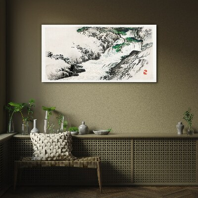 Tableau verre imprimé Cascade dans un paysage de montagne