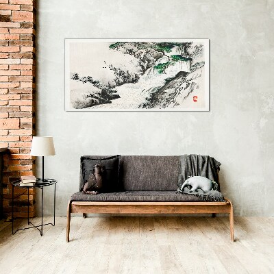 Tableau verre imprimé Cascade dans un paysage de montagne