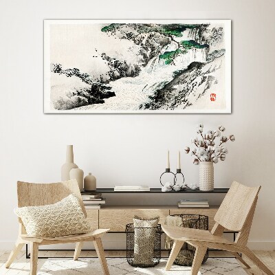 Tableau verre imprimé Cascade dans un paysage de montagne