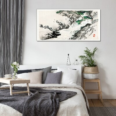 Tableau verre imprimé Cascade dans un paysage de montagne
