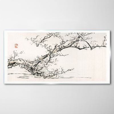 Tableau photo sur verre Branche fleurie de style japonais