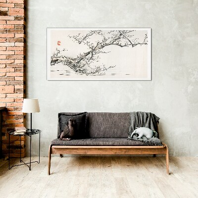 Tableau photo sur verre Branche fleurie de style japonais