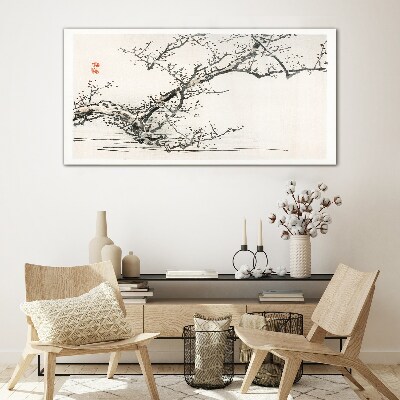Tableau photo sur verre Branche fleurie de style japonais