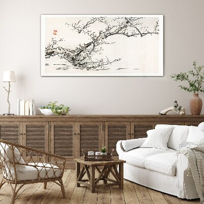 Tableau photo sur verre Branche fleurie de style japonais