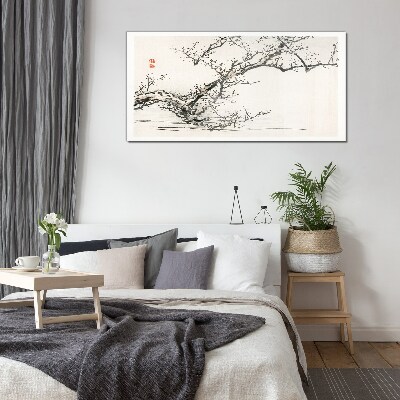 Tableau photo sur verre Branche fleurie de style japonais
