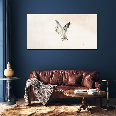 Tableau sur verre Vol d'oiseau aux couleurs délicates