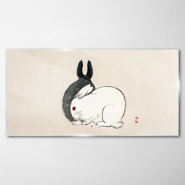 Tableau sur verre Lapin noir et blanc en harmonie