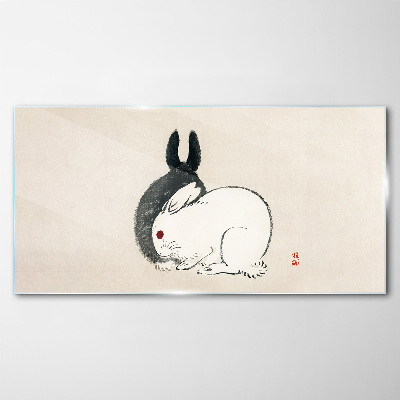 Tableau sur verre Lapin noir et blanc en harmonie