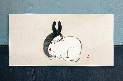 Tableau sur verre Lapin noir et blanc en harmonie