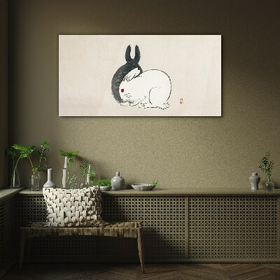 Tableau sur verre Lapin noir et blanc en harmonie