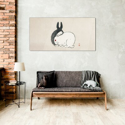 Tableau sur verre Lapin noir et blanc en harmonie