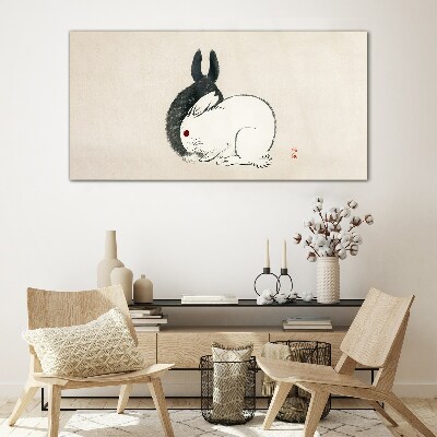 Tableau sur verre Lapin noir et blanc en harmonie