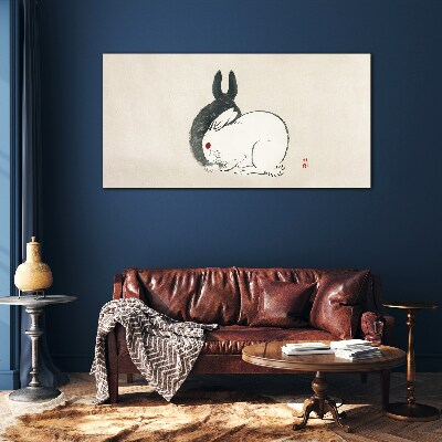 Tableau sur verre Lapin noir et blanc en harmonie