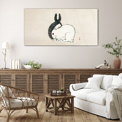Tableau sur verre Lapin noir et blanc en harmonie