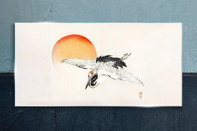 Tableau en verre Aube dorée avec une grue