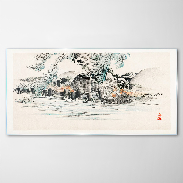 Tableau sur verre Un paysage paisible avec un lac de montagne