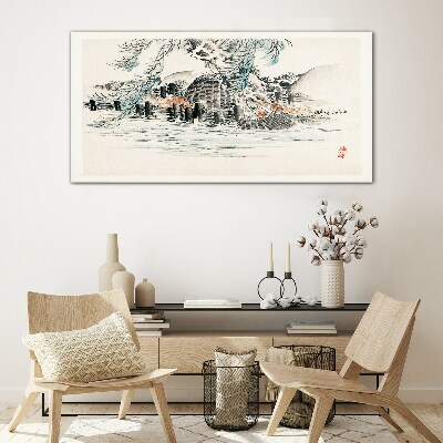 Tableau sur verre Un paysage paisible avec un lac de montagne