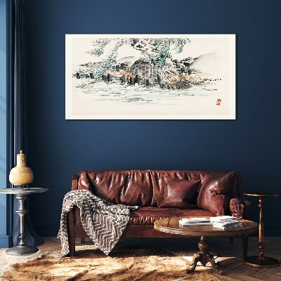 Tableau sur verre Un paysage paisible avec un lac de montagne