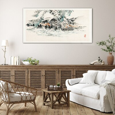 Tableau sur verre Un paysage paisible avec un lac de montagne