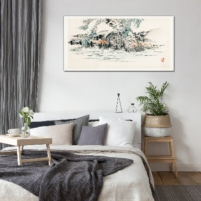 Tableau sur verre Un paysage paisible avec un lac de montagne