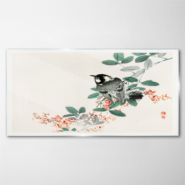 Tableau verre imprimé Un oiseau sur fond de fleurs