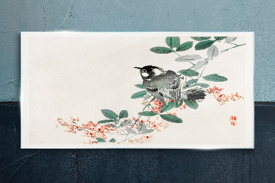 Tableau verre imprimé Un oiseau sur fond de fleurs