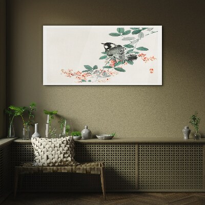 Tableau verre imprimé Un oiseau sur fond de fleurs