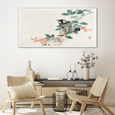 Tableau verre imprimé Un oiseau sur fond de fleurs