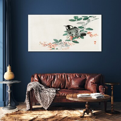 Tableau verre imprimé Un oiseau sur fond de fleurs