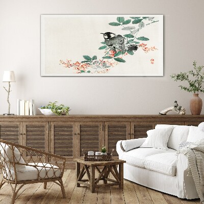 Tableau verre imprimé Un oiseau sur fond de fleurs