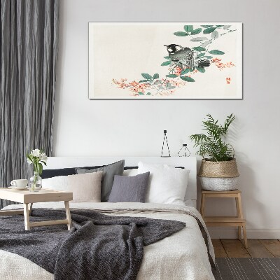Tableau verre imprimé Un oiseau sur fond de fleurs