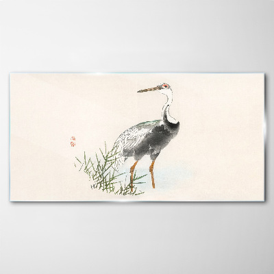 Tableau imprimé sur verre Cigogne noire sur fond d'herbe