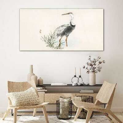 Tableau imprimé sur verre Cigogne noire sur fond d'herbe
