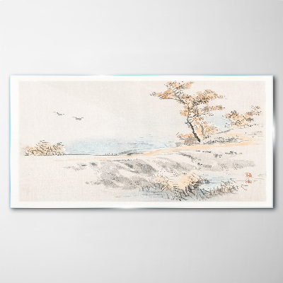 Tableau verre imprimé Un paysage paisible au bord de l'eau