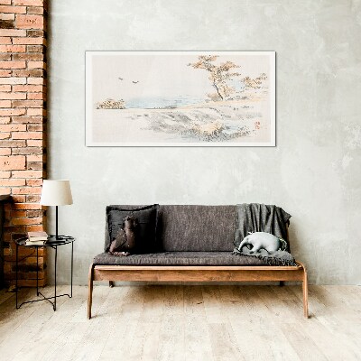 Tableau verre imprimé Un paysage paisible au bord de l'eau