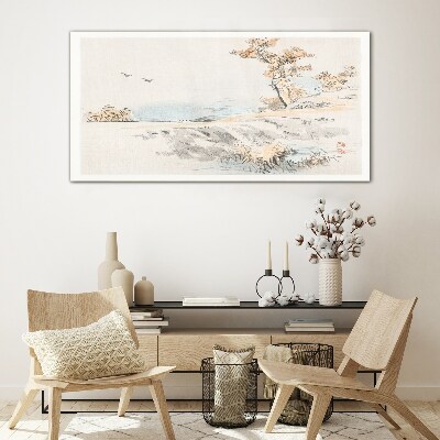 Tableau verre imprimé Un paysage paisible au bord de l'eau